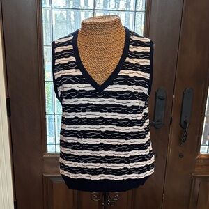 St. John Navy and White Patterned Sweater Vest
